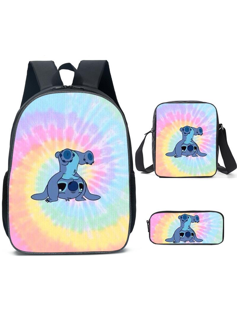 3 Pcs Anime Cartoon Stitch Backpack Set Schoolbag
