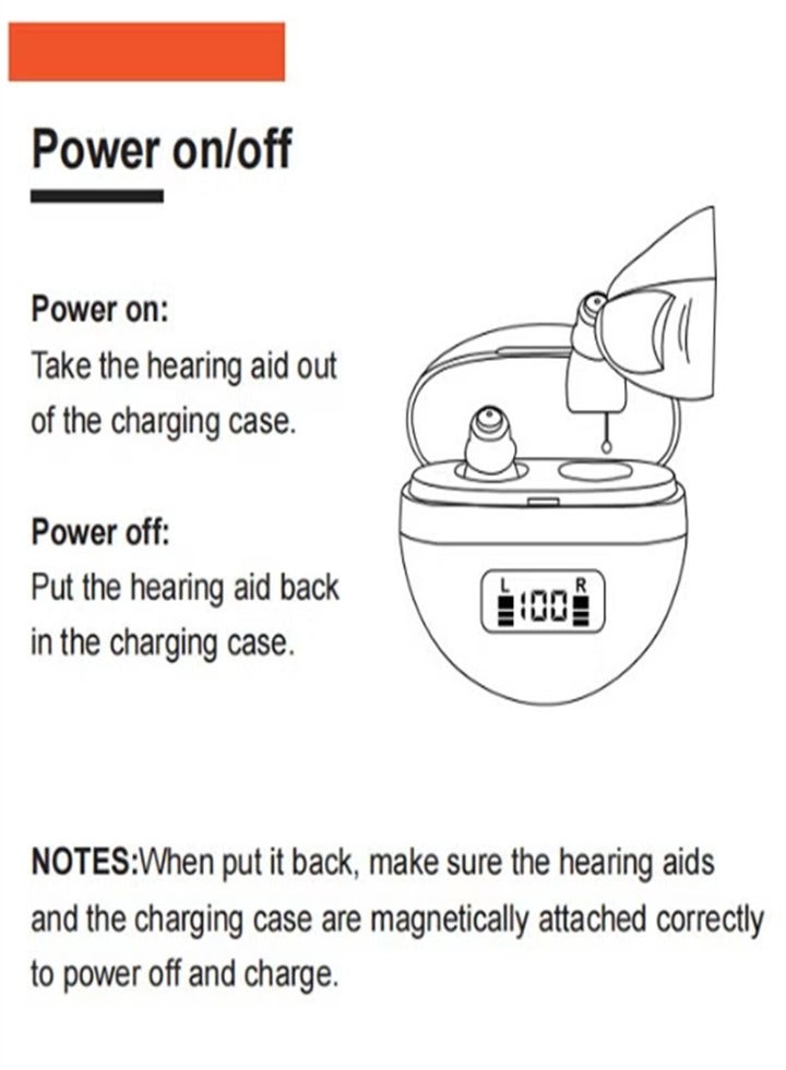 Hearing Aids, Invisible Magnetic Assistive Listening Devices, Contact Charging Box with LED Power Display (Black) - Image 4