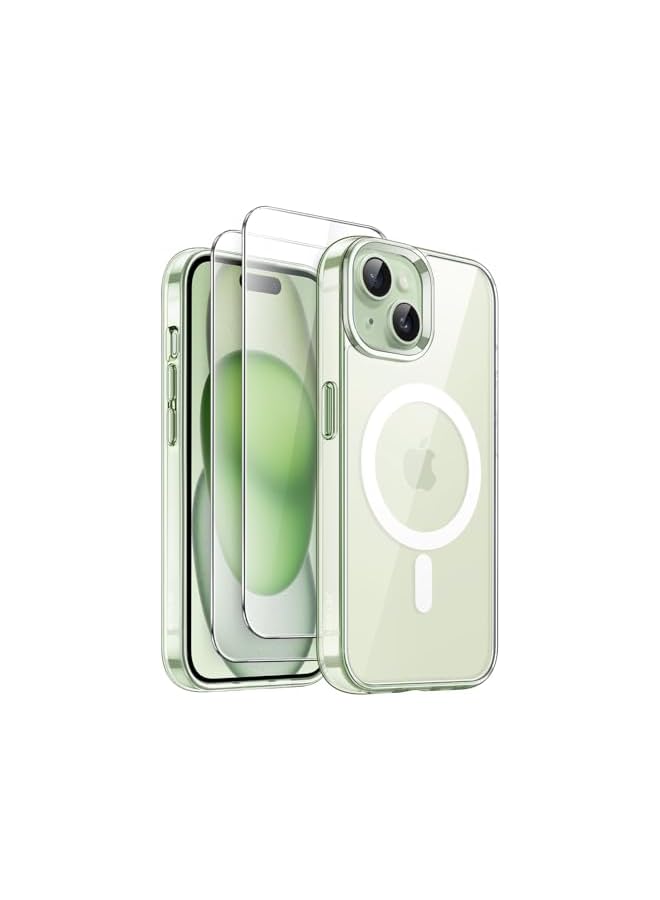 JETech 3 in 1 Magnetic Case for iPhone 15 6.1-Inch with 2 Pack Tempered Glass Screen Protectors, Compatible with MagSafe, Shockproof Bumper Phone Cover (Green) - Image 1