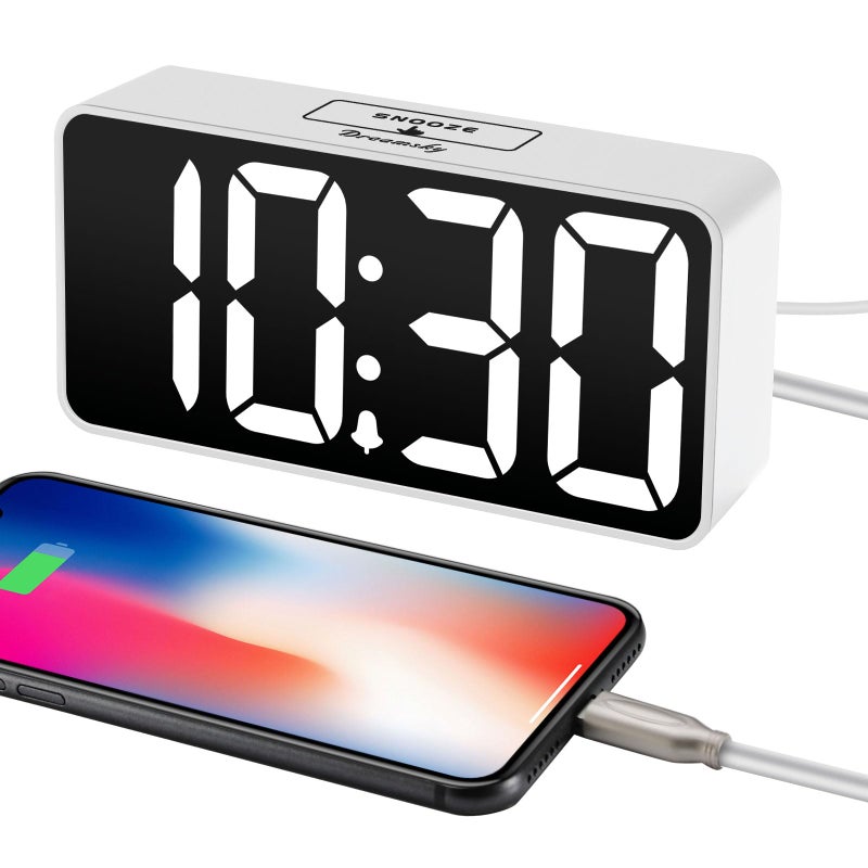 DreamSky Small Digital Alarm Clock for Bedroom, Large Big Numbers Display with Brightness Dimmer, Electric Bedside Desk Clock with USB Charging Port, Adjustable Alarm Volume, USB-C Adapter Powered - Image 4