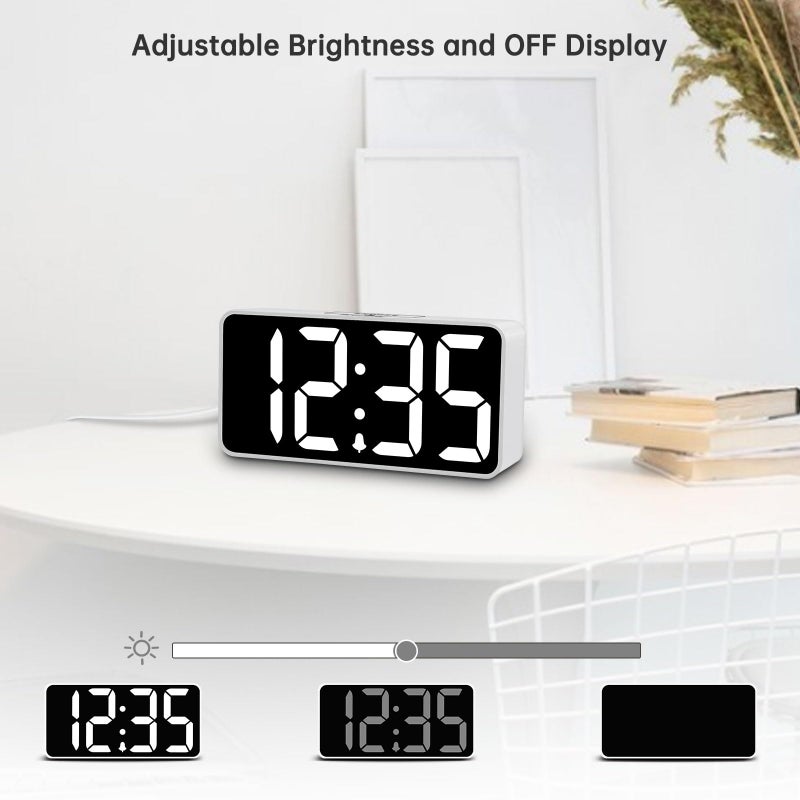 DreamSky Small Digital Alarm Clock for Bedroom, Large Big Numbers Display with Brightness Dimmer, Electric Bedside Desk Clock with USB Charging Port, Adjustable Alarm Volume, USB-C Adapter Powered - Image 3