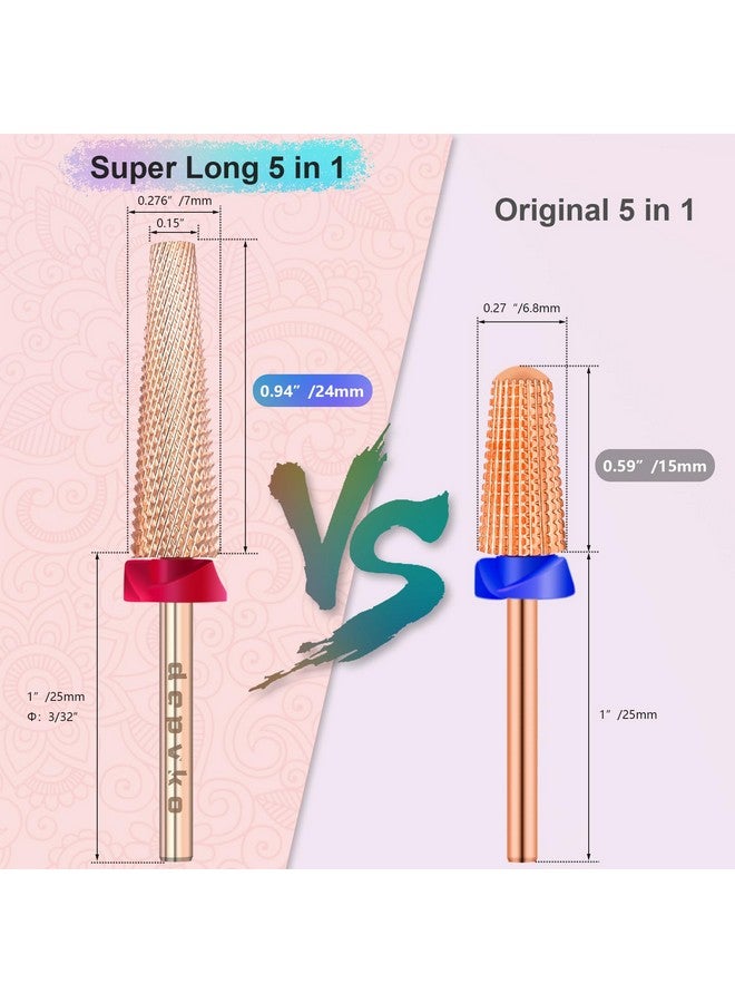 Depvko Depvko Super Long 5 in 1 Nail Drill Bits, 3/32'' Carbide Tungsten Bits, Two Way Rotate Professional Advanced Safety Bits for Nail, Fast Remove for Manicure Pedicure Cuticle Gel Polishing(F, Rose Gold) - Image 3