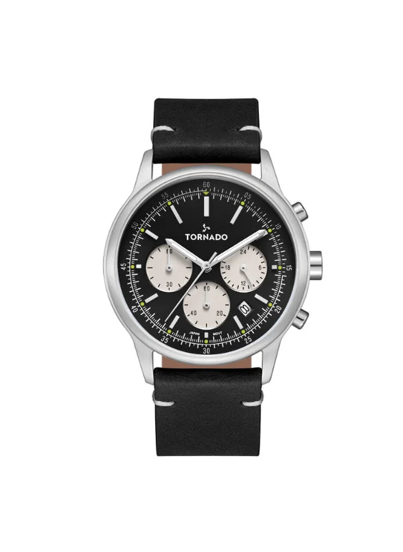 تورنيدو Tornado Classic T24108-SLBB Men's Multi Function Display Watch & Leather Strap Black