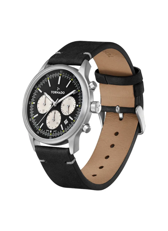 تورنيدو Tornado Classic T24108-SLBB Men's Multi Function Display Watch & Leather Strap Black