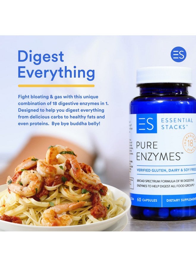 Essential Stacks Pure Digestive Enzymes (Gluten Dairy & Soy Free) 18 Enzymes For Digestion Incl. Amylase Lipase & Lactase Vegetarian & Nongmo (60 Capsules) - Image 3