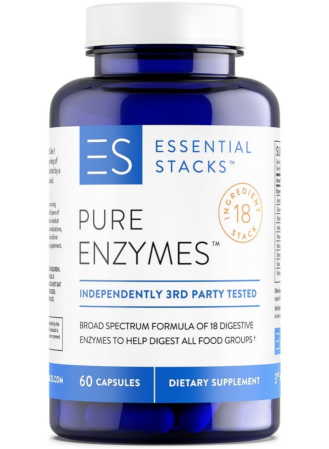 Essential Stacks Pure Digestive Enzymes (Gluten Dairy & Soy Free) 18 Enzymes For Digestion Incl. Amylase Lipase & Lactase Vegetarian & Nongmo (60 Capsules) - Image 2