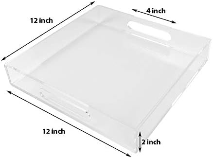 KEVLANG Clear Sturdy Acrylic Serving Tray with Handles12x12InchServing CoffeeAppetizerBreakfastButlerKitchen Countertop TrayMakeup Drawer OrganizerVanity Table TrayOttoman TrayDecorative Tray - Image 2