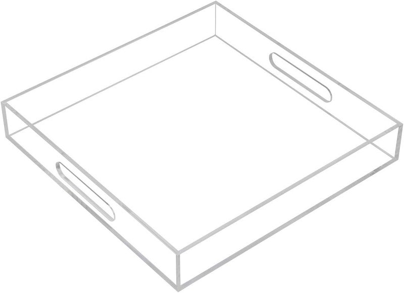 KEVLANG Clear Sturdy Acrylic Serving Tray with Handles12x12InchServing CoffeeAppetizerBreakfastButlerKitchen Countertop TrayMakeup Drawer OrganizerVanity Table TrayOttoman TrayDecorative Tray - Image 1