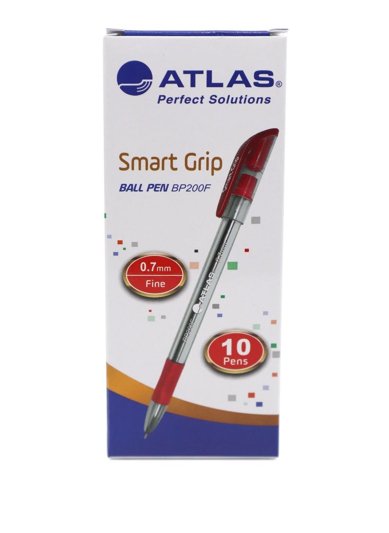 10-Piece Smart Grip Ball Pen Fine Tip Red Ink