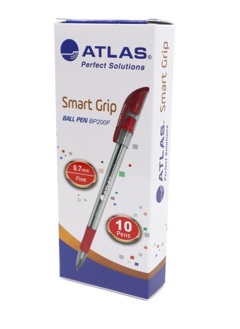 10-Piece Smart Grip Ball Pen Fine Tip Red Ink