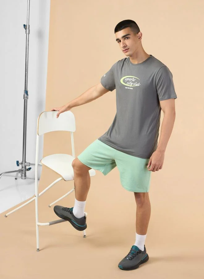 Cult Men Grey Sports City Club Graphic Print Short Sleeve T-Shirt