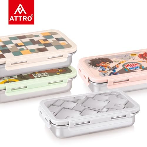 Attro Brunch Stainless Steel Lunch Box with 1 Small Container Airtight Leak-Proof Food Grade - Grey 560ml+170ml - Image 3
