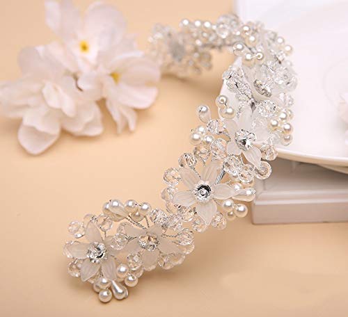 Zebrum Headdress Beading Hair Accessories Rhinestone Pearls crystal Headpiece Hair Jewelry for Bridal Party Ceremony Wedding,Communion Veil (Bead 1) - Image 5