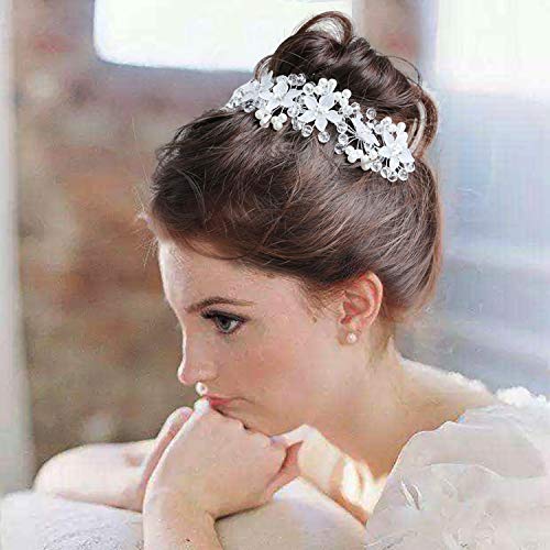 Zebrum Headdress Beading Hair Accessories Rhinestone Pearls crystal Headpiece Hair Jewelry for Bridal Party Ceremony Wedding,Communion Veil (Bead 1) - Image 4