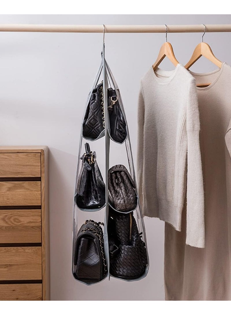 Hanging Organizer for Handbags and Purses Closet 6 Pockets Hanging for Family Closet and Bedroom Foldable Multi-Purpose Non-Woven Fabric Black - Image 2