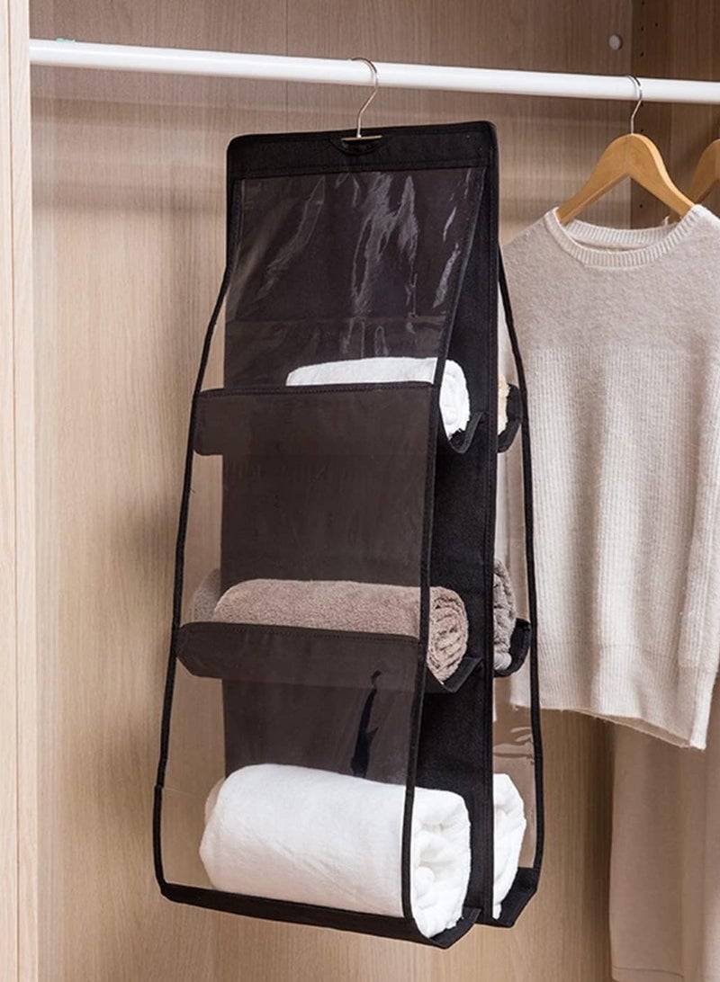 Hanging Organizer for Handbags and Purses Closet 6 Pockets Hanging for Family Closet and Bedroom Foldable Multi-Purpose Non-Woven Fabric Black - Image 3
