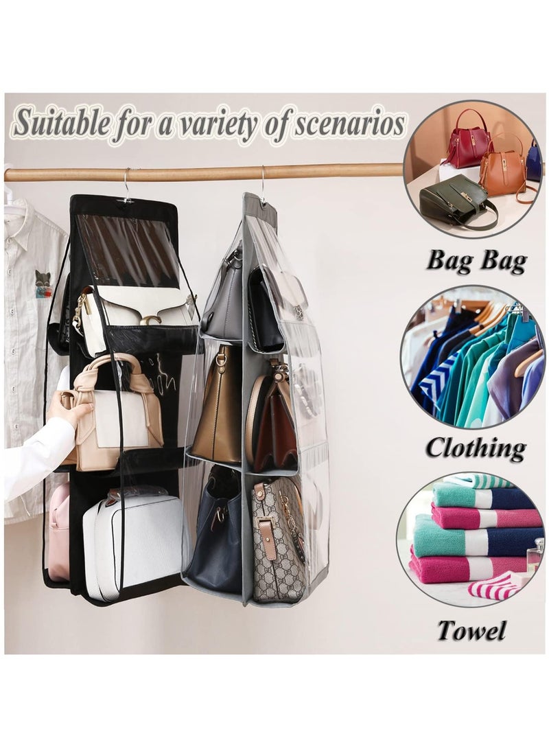 Hanging Organizer for Handbags and Purses Closet 6 Pockets Hanging for Family Closet and Bedroom Foldable Multi-Purpose Non-Woven Fabric Black - Image 5