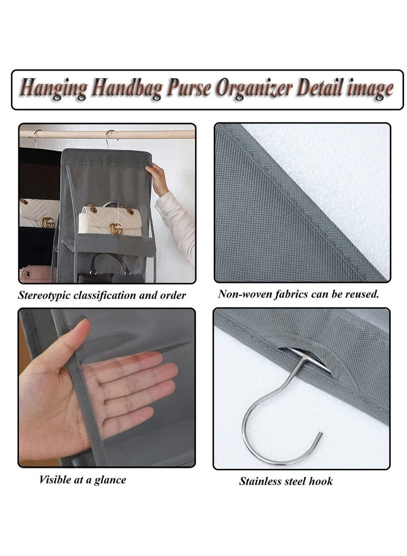 Hanging Organizer for Handbags and Purses Closet 6 Pockets Hanging for Family Closet and Bedroom Foldable Multi-Purpose Non-Woven Fabric Black - Image 4