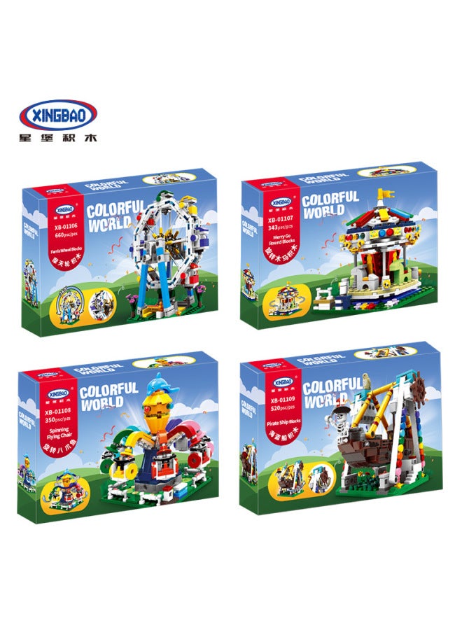 Star Castle Xb-01106-9 Ferris Wheel Carousel Octopus Pirate Ship Playground Series Piercing Building Blocks - Image 3