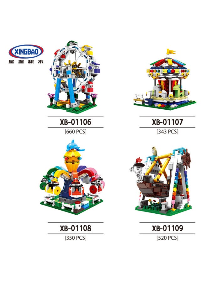Star Castle Xb-01106-9 Ferris Wheel Carousel Octopus Pirate Ship Playground Series Piercing Building Blocks - Image 4