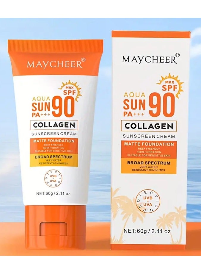 MAYCHEER 60g Facial Sunscreen 90+ PA+++ for All Light Beige Types, Lightweight Formula, Non-Clogging, Absorbs Quickly - Image 1