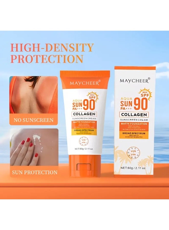 MAYCHEER 60g Facial Sunscreen 90+ PA+++ for All Light Beige Types, Lightweight Formula, Non-Clogging, Absorbs Quickly - Image 2