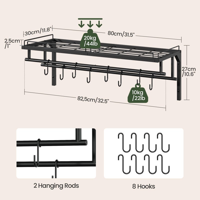CHOEZON Hanging Pot Rack, Wall-Mounted Pot Rack, Kitchen Cookware Organizer, Metal Pot and pan Organizer Holder, for Cookware, Utensils Organization, Black TPR38BB - Image 4