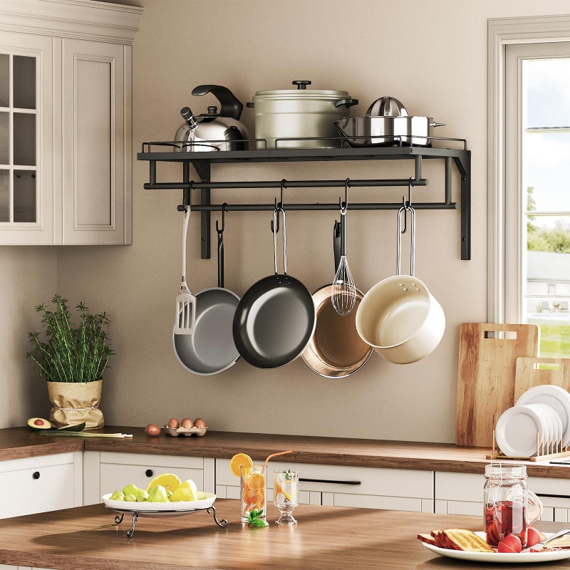 CHOEZON Hanging Pot Rack, Wall-Mounted Pot Rack, Kitchen Cookware Organizer, Metal Pot and pan Organizer Holder, for Cookware, Utensils Organization, Black TPR38BB - Image 2