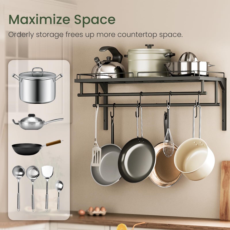 CHOEZON Hanging Pot Rack, Wall-Mounted Pot Rack, Kitchen Cookware Organizer, Metal Pot and pan Organizer Holder, for Cookware, Utensils Organization, Black TPR38BB - Image 5