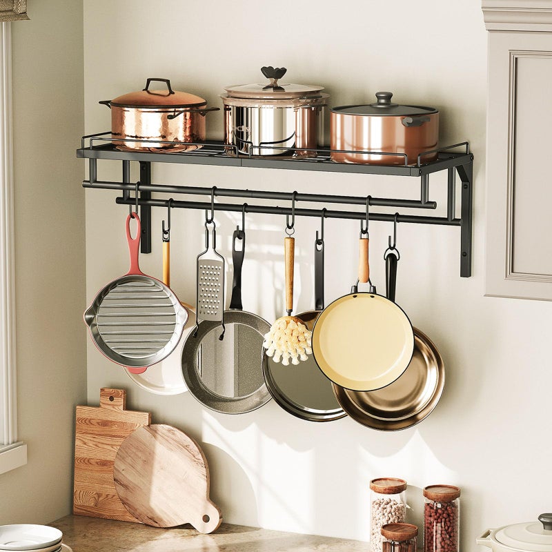 CHOEZON Hanging Pot Rack, Wall-Mounted Pot Rack, Kitchen Cookware Organizer, Metal Pot and pan Organizer Holder, for Cookware, Utensils Organization, Black TPR38BB - Image 1