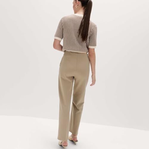 Marks & Spencer Solid Beige Viscose Womens Jersey Twill Straight Leg Trousers - Image 2