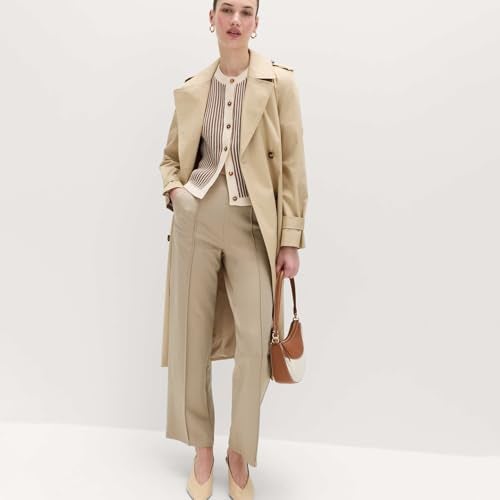 Marks & Spencer Solid Beige Viscose Womens Jersey Twill Straight Leg Trousers - Image 4