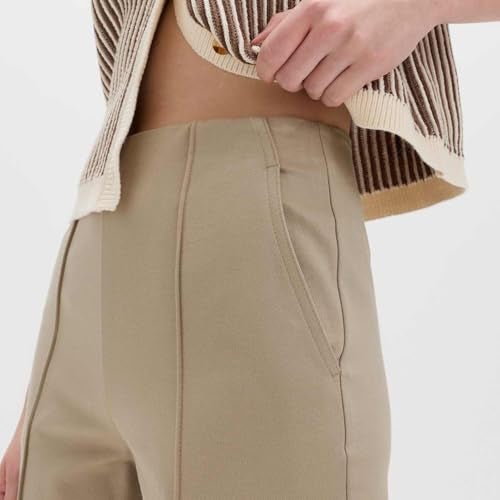 Marks & Spencer Solid Beige Viscose Womens Jersey Twill Straight Leg Trousers - Image 5