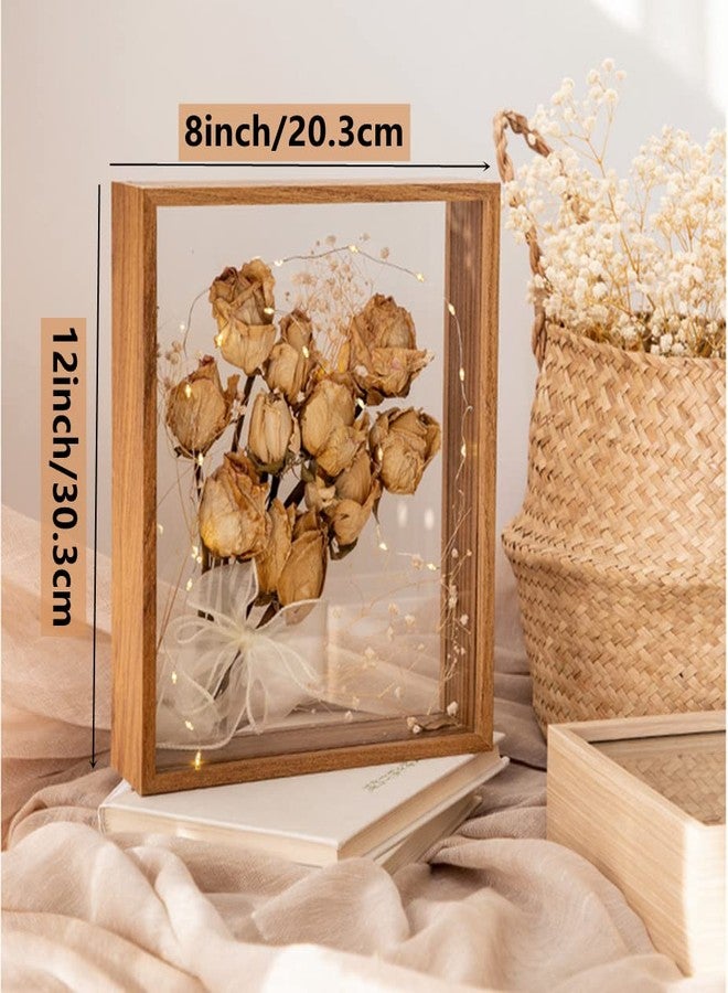 NatureMan Wooden Dried Flower Photo Frame Dried Flower Display Stand Decorative Floating Photo Frame,Double Sided Plexiglass Shadow Box Picture Frame,for Display Dried Flowers,Handicrafts (Walnut color-8x12) - Image 3