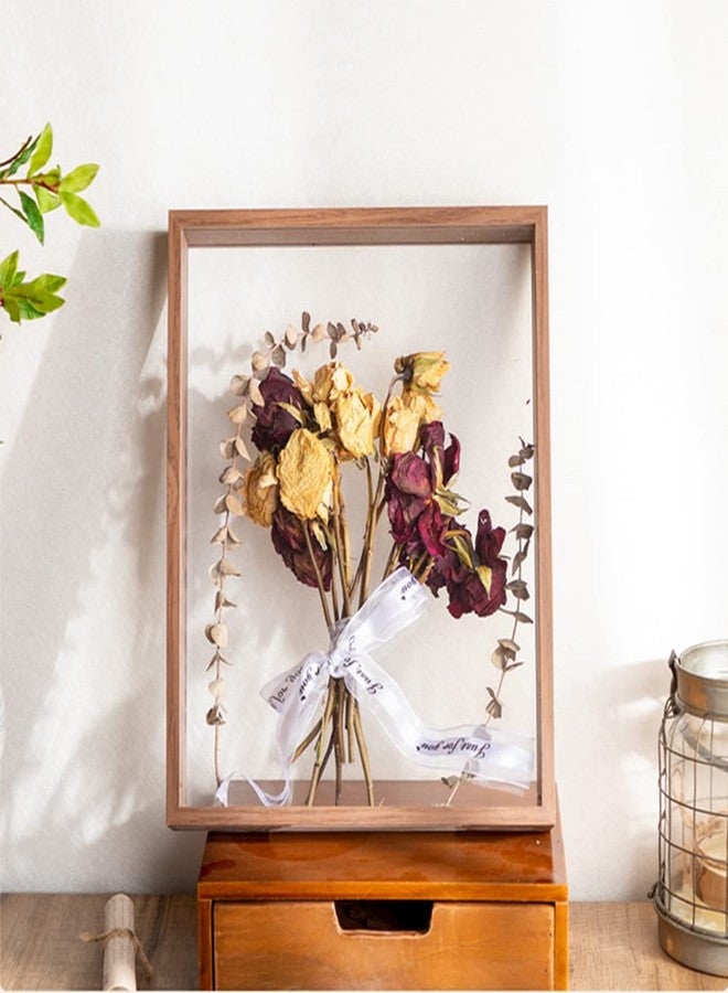 NatureMan Wooden Dried Flower Photo Frame Dried Flower Display Stand Decorative Floating Photo Frame,Double Sided Plexiglass Shadow Box Picture Frame,for Display Dried Flowers,Handicrafts (Walnut color-8x12) - Image 2