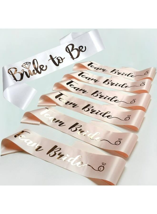 Team Bride Sash Set - 1 White Bride Sash and 6 Rose Gold Team Bride Sash, Bachelorette Party Supplies, Bachelorette Sash, Bridesmaid Sash for Wedding, Engagement, Bridal Shower (7 Pieces) - Image 3