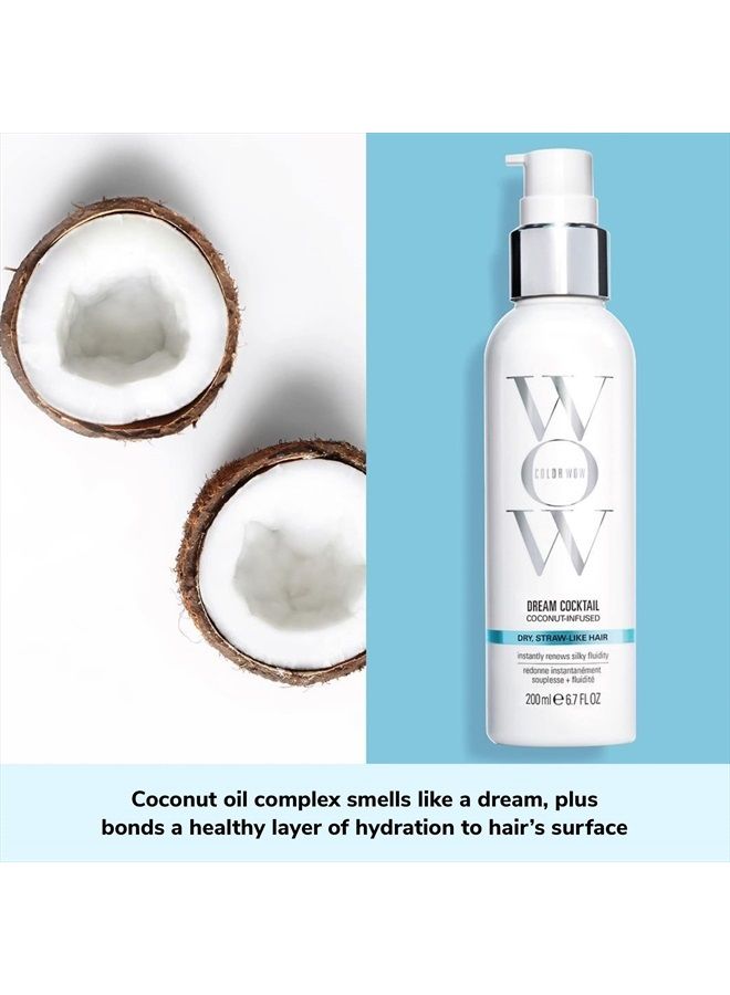 Color Wow Dream Cocktail Coconut Infused – بلسم لا يترك على الشعر المجعد يحول الشعر الجاف والتالف إلى شعر حريري في مجفف شعر واحد؛ مركب زيت جوز الهند يفك التشابك ويجعل الشعر حريريًا؛ يحمي من الحرارة؛ يغلق البشرة - Image 4