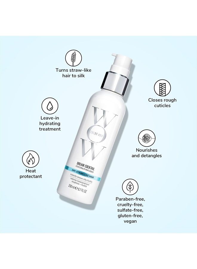 Color Wow Dream Cocktail Coconut Infused – بلسم لا يترك على الشعر المجعد يحول الشعر الجاف والتالف إلى شعر حريري في مجفف شعر واحد؛ مركب زيت جوز الهند يفك التشابك ويجعل الشعر حريريًا؛ يحمي من الحرارة؛ يغلق البشرة - Image 2