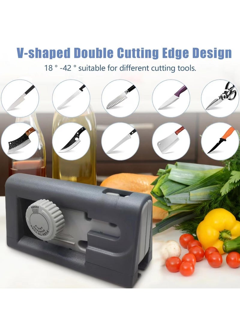 SYOSI Knife Sharpener Professional Knife Sharpener with 5 Adjustable Angle 3-Stage Sharpening Portable Ceramic Sharpening Ergonomic Non-Slip Base Easy to Clean for Kitchen Home Hunting Grey - Image 4