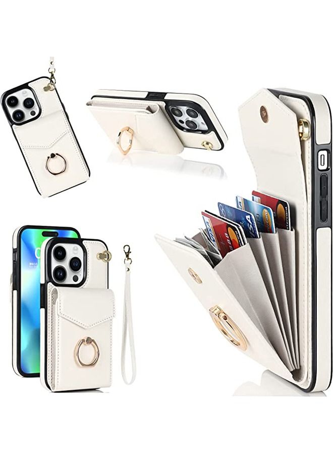 IPhone 14 Pro Max Case Wallet, with clip, suitable for women's leather case, with 360 ° rotating ring bracket, RFID protective accessory cover, with strap, 6.7 inch white back cover  - Image 1