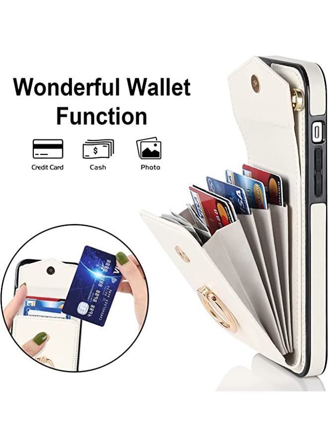 IPhone 14 Pro Max Case Wallet, with clip, suitable for women's leather case, with 360 ° rotating ring bracket, RFID protective accessory cover, with strap, 6.7 inch white back cover  - Image 4