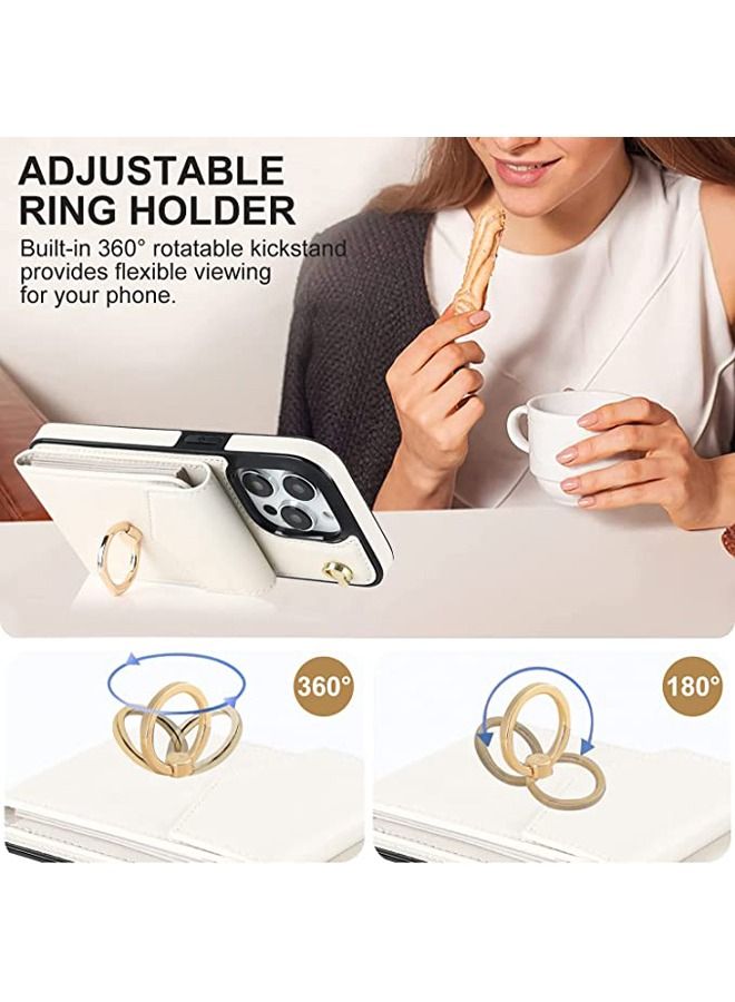 IPhone 14 Pro Max Case Wallet, with clip, suitable for women's leather case, with 360 ° rotating ring bracket, RFID protective accessory cover, with strap, 6.7 inch white back cover  - Image 5