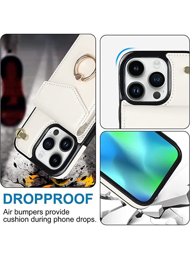IPhone 14 Pro Max Case Wallet, with clip, suitable for women's leather case, with 360 ° rotating ring bracket, RFID protective accessory cover, with strap, 6.7 inch white back cover  - Image 2