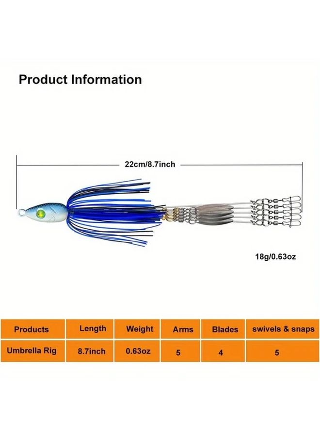 Blue 5 Arm Alabama Umbrella Rig Fishing Lure Set With Jig Heads And Trailers For Trout Salmon Bass - Image 2