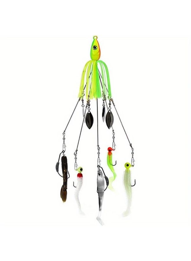 Blue 5 Arm Alabama Umbrella Rig Fishing Lure Set With Jig Heads And Trailers For Trout Salmon Bass - Image 4