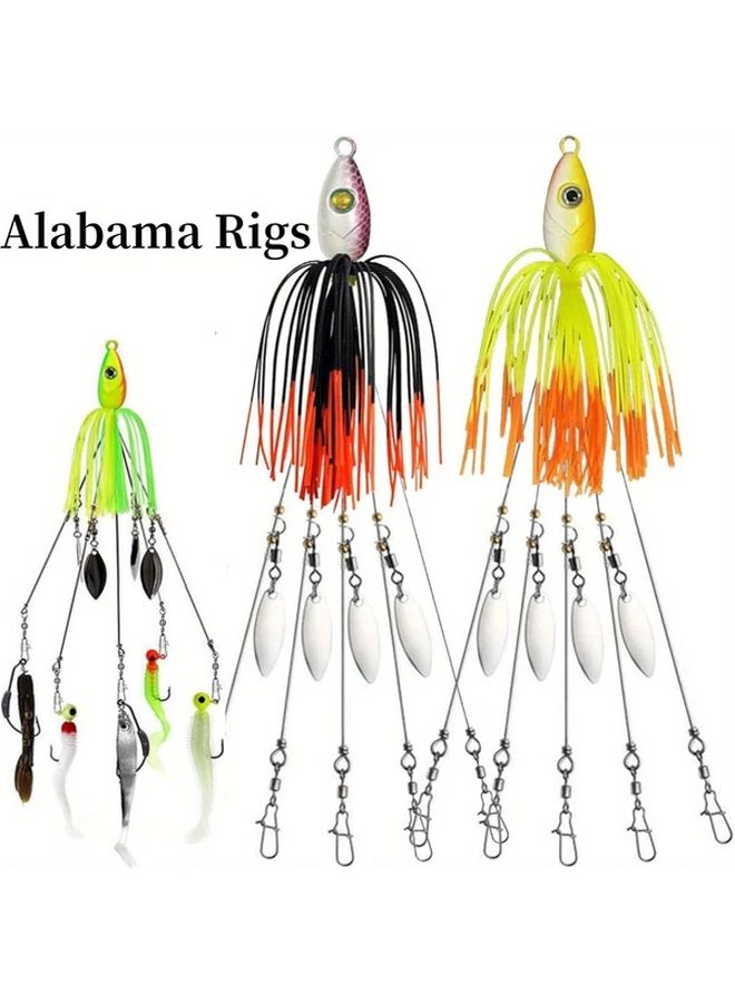 Blue 5 Arm Alabama Umbrella Rig Fishing Lure Set With Jig Heads And Trailers For Trout Salmon Bass - Image 1