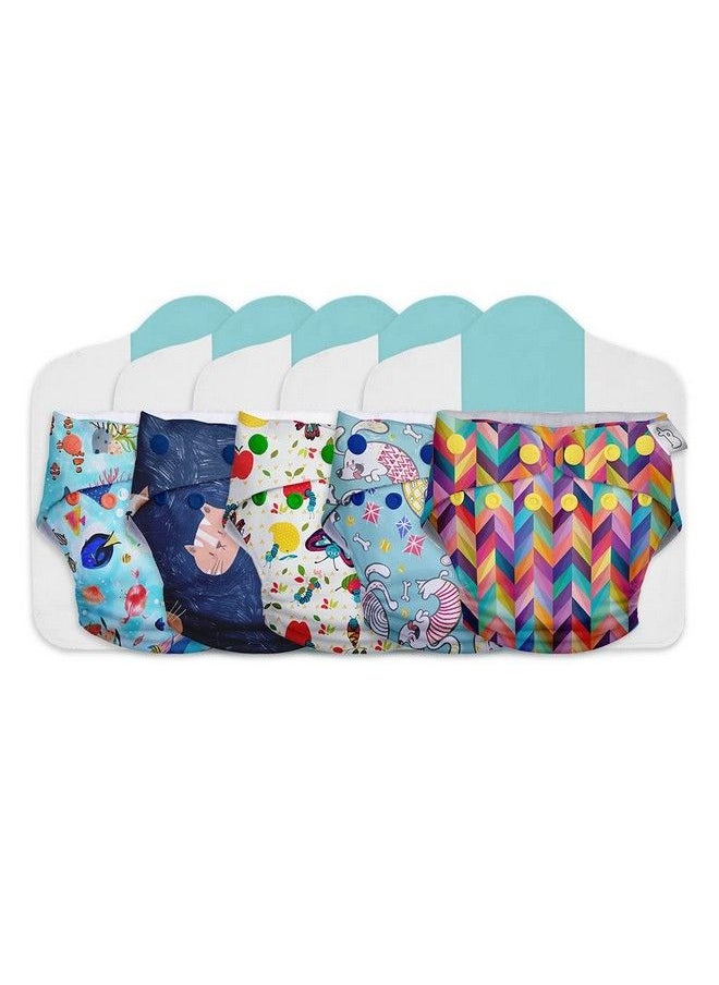 Superbottoms Cloth Diapers For Babies Cloth Diaper Combo Pack Of 5 Freesize Unonew Version; Reusable Cloth Diapers For Babies 3M To 3Y ; With 5 Organic Cotton Inserts;Pads  - Image 2