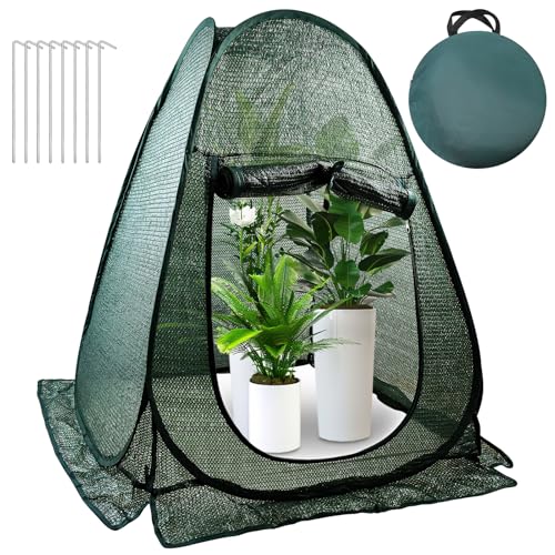Fantang 1 PCS Pop up Plant Cover Tent for Outdoor Plants, Large Plant Shade Tent 80% UV Resisitant Sunblock Shade Cloth Net Zipper Door Garden Pest Guard Plants Sun Protection with Stakes, 28 x 28 x 32 Inch - Image 1