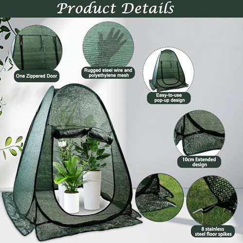 Fantang 1 PCS Pop up Plant Cover Tent for Outdoor Plants, Large Plant Shade Tent 80% UV Resisitant Sunblock Shade Cloth Net Zipper Door Garden Pest Guard Plants Sun Protection with Stakes, 28 x 28 x 32 Inch - Image 3