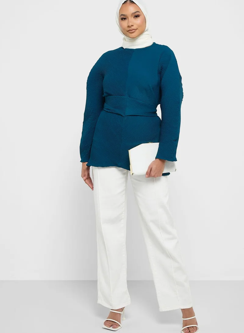 Khizana Pleated Top With Belt